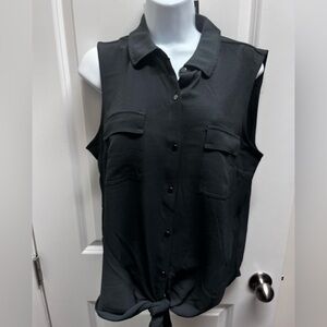Jones, New York charcoal gray tie front sleeveless top pockets large NWT